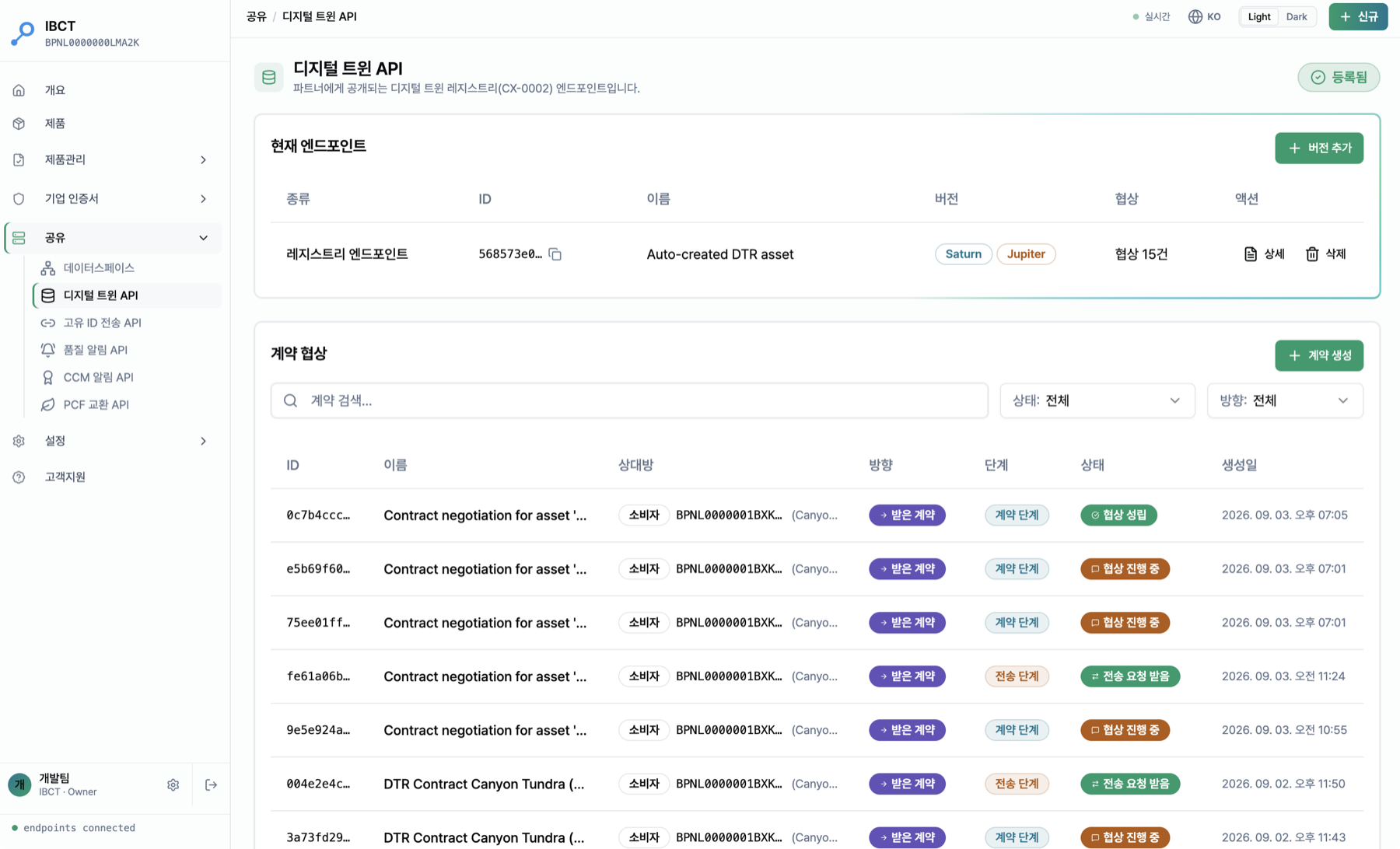 공유 → 디지털 트윈 API (등록된 상태)